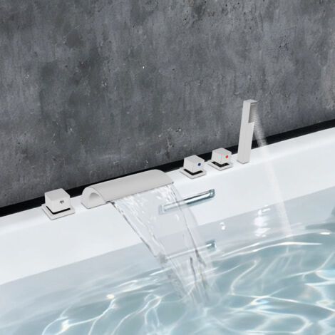 Deck Mount 5-Hole Bathroom Bathtub Chrome Faucet Tub Mixer Tap & Hand Shower (1/5)