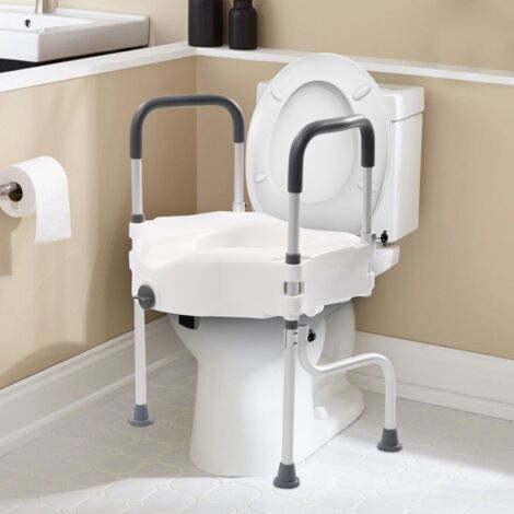 Adjustable Standing Frame Toilet Seat Raiser For Elder Safety & Disable With Arm (1/5)
