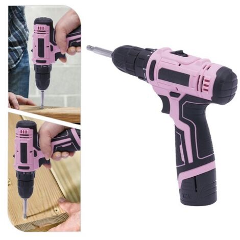 Pink Cordless Drill Set Electric Screwdriver Power Driver Kit for Women 26 Piece (1/5)
