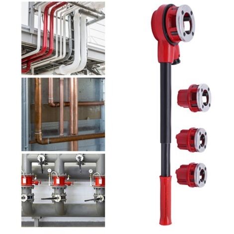 Ratchet Pipe Threader Iron Tube Pipe Threading Kit 1/2''-1-1/4'' BSPT 4Die Heads