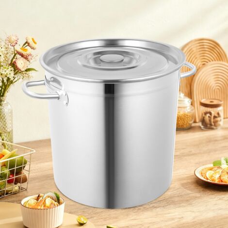 35L Large Deep Cooking Stock Pot Stainless Steel 201 with Lid for CATERING (1/5)