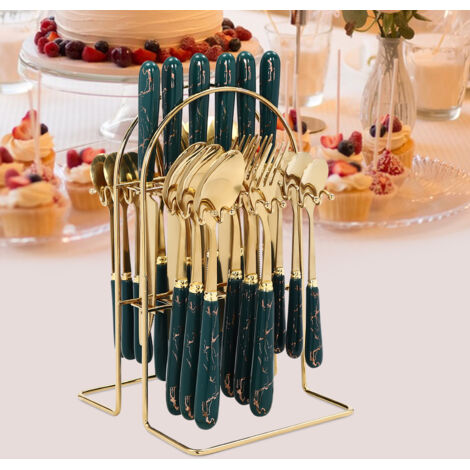 24pcs Cutlery Dinner Set Stainless Steel Tableware Fork Tea Spoons with Stand