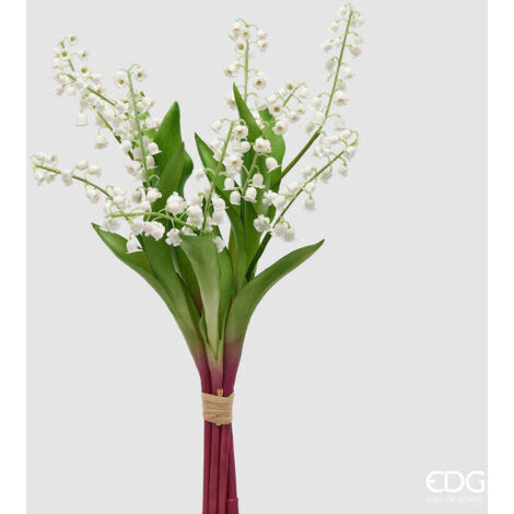 EDG Enzo De Gasperi Mughetto Bouquet x5 con Foglie Pianta Artificiale H 40 Cm Bianco