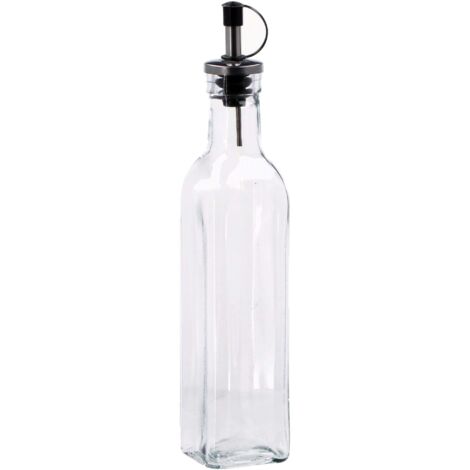 Regalo Italiano Oliera con Tappo Acciaio 290 Ml H 25 Cm 5 x 5 Cm Vetro Trasparente