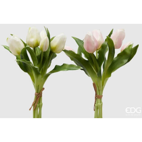 EDG BOUQUET TULIPANI OLIS ARTIFICIALE H28CM BIANCO O ROSA ASSORTITO, CASA, ACCESSORI DECORATIVI, FIORI ARTIFICIALI