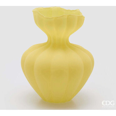 EDG Enzo De Gasperi Vaso Flow Sinuoso H 32 Cm D 26 Cm Waterproof Vetro Satinato Giallo