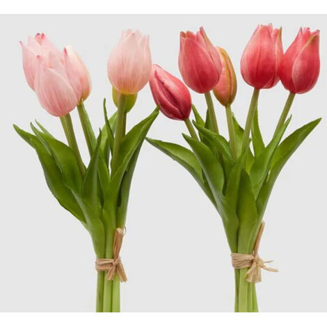 EDG BOUQUET TULIPANI OLIS ARTIFICIALE H26CM DUE TONI DI ROSA ASSORTITO, CASA, ACCESSORI DECORATIVI, FIORI ARTIFICIALI