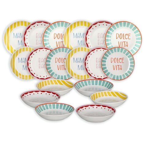 Tognana Servizio Tavola 18 Pz Moon Viva L'Italia Porcellana Multicolor
