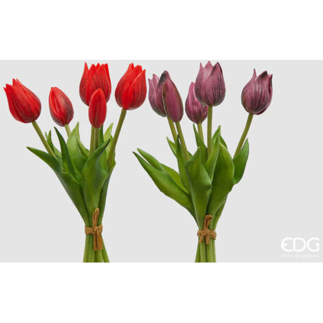 EDG BOUQUET TULIPANI OLIS ARTIFICIALE H26CM VIOLA O ROSSO ASSORTITO, CASA, ACCESSORI DECORATIVI, FIORI ARTIFICIALI