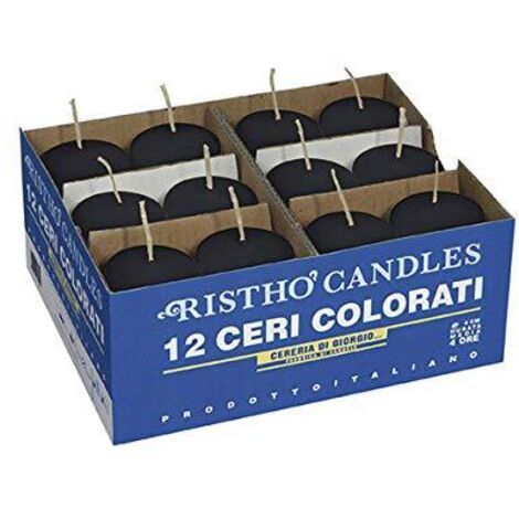 Risthò 5620018 Candele Cero, Nero, Diametro 4 cm, Altezza 7 cm, 12 pezzi