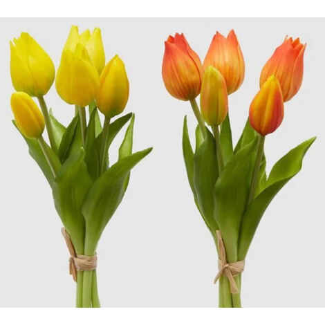 EDG BOUQUET TULIPANI OLIS ARTIFICIALE H26CM GIALLO O ARANCIONE ASSORTITO, CASA, ACCESSORI DECORATIVI, FIORI ARTIFICIALI