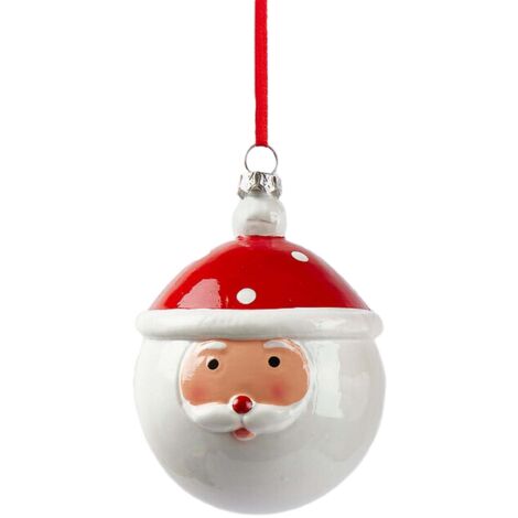 Pallina per albero di Natale bianco e rosso, da 10 cm -Babbo Natale (1/3)