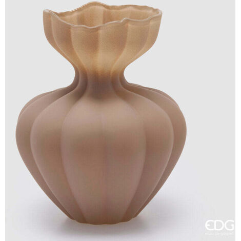 EDG Enzo De Gasperi Vaso Flow Sinuoso H 32 Cm D 26 Cm Waterproof Vetro Marrone Chiaro