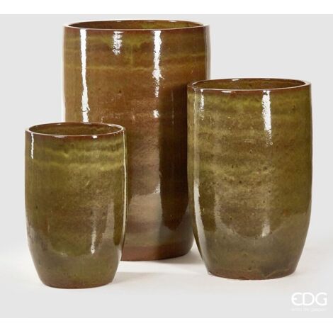 EDG Enzo De Gasperi Set 3 Vasi Glaze Rotondo Olive Ceramica
