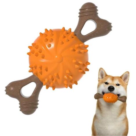 Balle à mâcher pour animaux, balle de nettoyage dentaire, jeu dans le jardin, convient aux chiens de petite et moyenne taille, orange. (1/4)