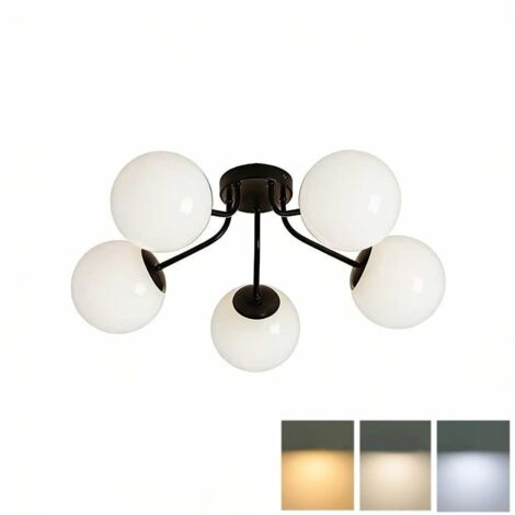 Plafonnier moderne en verre, lumière tricolore (3000-6000K), lustre LED, éclairage décoratif, convient aux chambres et aux salons, noir.