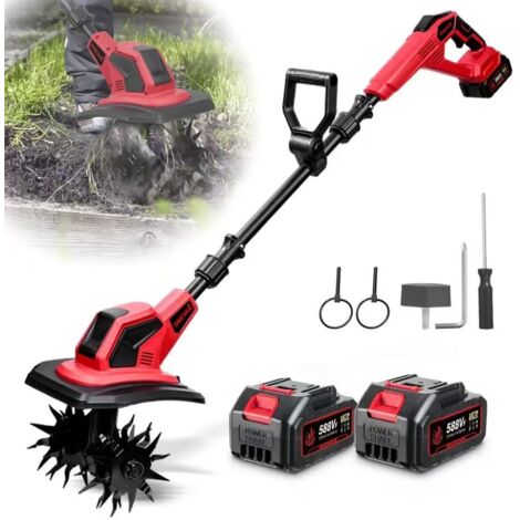 Motoculteur électrique, 4000W/36000RPM, désherbeur de jardin, motoculteur rotatif, adapté à la culture du sol, livré avec 2 batteries.