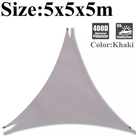 Kaki Étanche Piscine Parapluie Imperméable Tissu D'ombrage Triangulaire Jardin Patio Auvent Extérieur,5X5X5M (1/5)