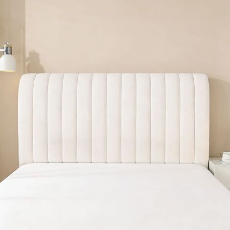 Housse de tête de lit en velours - 180 cm, Protection de tête de lit, Dossier moelleux, Beige