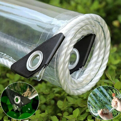 Bâche imperméable en PVC transparent avec boutonnières, résistante aux déchirures et au gel, pour porches et abris temporaires (2m x 4m).