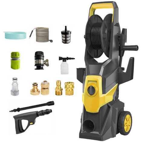 Nettoyeur haute pression 220 V avec 2 roues pour meubles de jardin, pompe à eau portable haute puissance pour lavage de voiture, jaune (1/5)