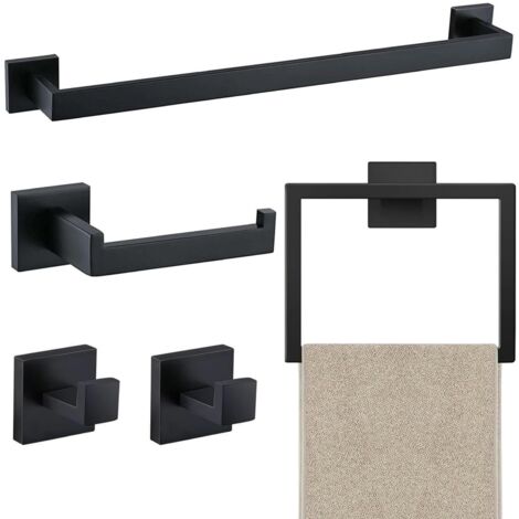 SIENTICE Ensemble de 5 pièces pour porte-serviettes de salle de bain, porte-serviettes en acier inoxydable, anneaux pour serviettes sans perçage (1/5)