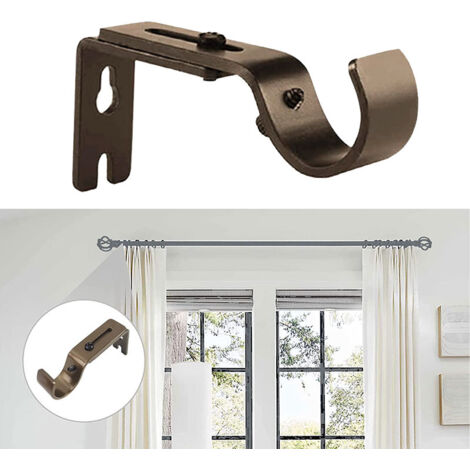 Support de tringle à rideau réglable, 1 pièce, adapté à une tringle de 25 mm de diamètre, crochet de support avec vis, facile à installer (marron) (1/5)