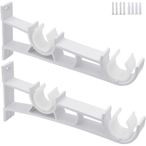 Ensemble de 2 supports de tringle à rideau double, supports de tringle à rideau, accessoires de fenêtre, supports de tringle à rideau muraux 、blanc (1/5)
