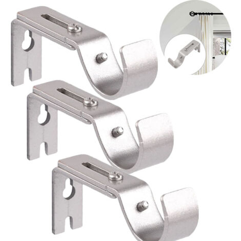 Lot de 3 supports de tringle à rideaux réglables, support simple robuste pour tringle à rideaux de 25 mm de diamètre, argenté (1/5)