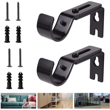 Lot de 2 supports de tringle à rideaux réglables, robustes, pour tringles de 25 mm avec vis de montage (noir) (1/5)