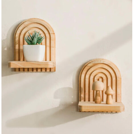 Étagères murales rustiques 2 pièces, Design arc-en-ciel, présentoirs décoratifs pour plantes succulentes, cadeau de décoration pour la maison (1/5)