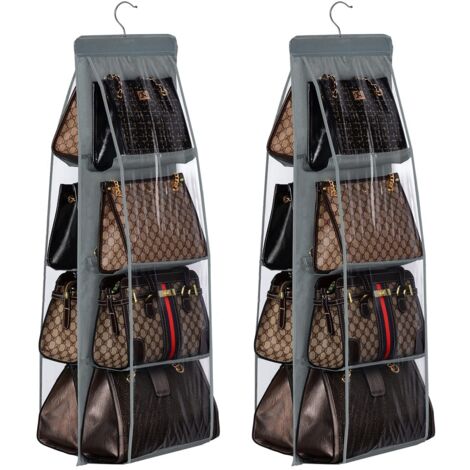 Organisateur de sac à main moyen et grand, 2 pièces, cintre de rangement pour sac à main, pour placard familial, chambre à coucher, gris (1/5)