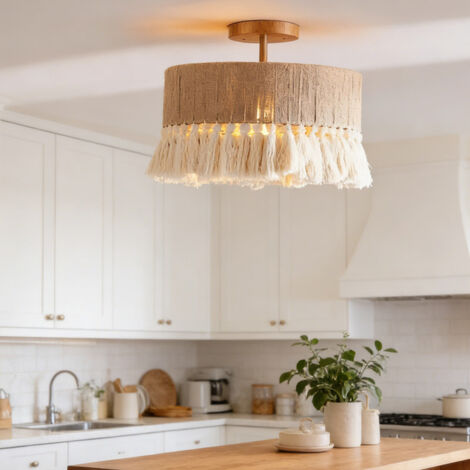 Lustre LED E27, φ40cm, lustre moderne pour chambre loft, éclairage intérieur, suspension, lustre à pompons, lumière chaude. (1/5)