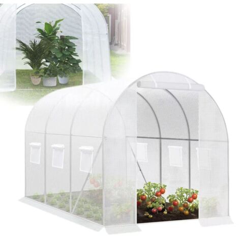 Serre de jardin en aluminium, serre de style tunnel,adaptée à la culture de tomates,de légumes et de plantes,avec portes et 6 fenêtres,300x200x200cm. (1/5)