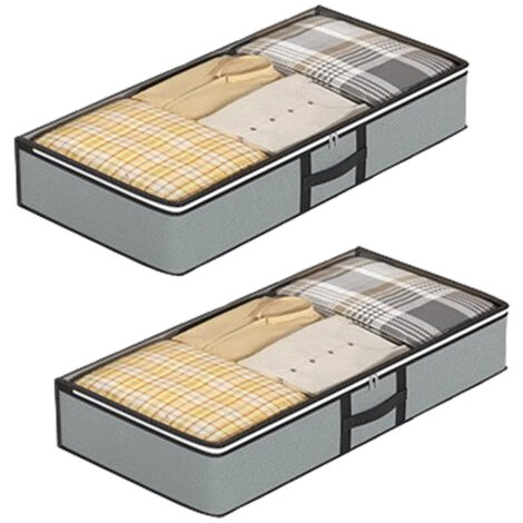 Lot de 2 grands sacs de rangement pliables pour vêtements et couettes, pour chambre ou dortoir, gain de place (1/5)