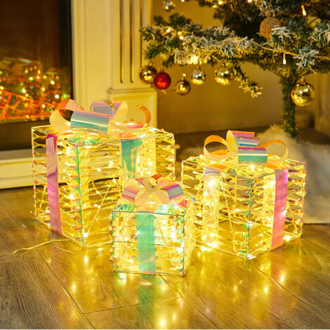 Coffrets cadeaux de Noël illuminés, lot de 3, guirlandes lumineuses, décorations, boules de Noël, USB (1/5)