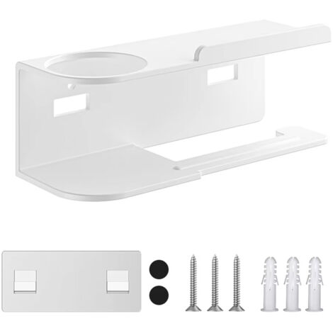 Dévidoir de papier toilette, étagère murale flottante, support mural pour papier toilette, sans perforation, blanc (1/5)