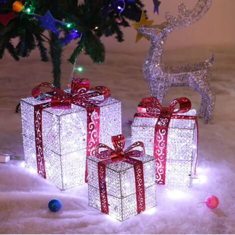 Coffret cadeau de noël, fournitures de décoration de scène de vacances enveloppées de fil de soie, ornement de noël, argent, USB, 3 paquets (1/5)