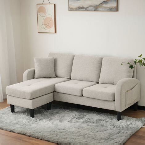 Canapé en forme de L avec chaiselongue – Canapé pour 3 personnes. Dimensions : 166 x 118 x 77 cm. Matériau du tissu : coton-lin, très respirant. Idéal pour les séjours, les appartements et les bureaux (1/5)