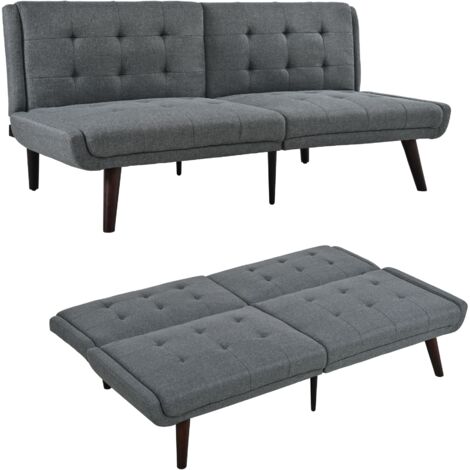 Canapé moderne en tissu de lin, large de 146 cm. Repose-pieds réglable en cinq positions. Couleur beige. (1/5)