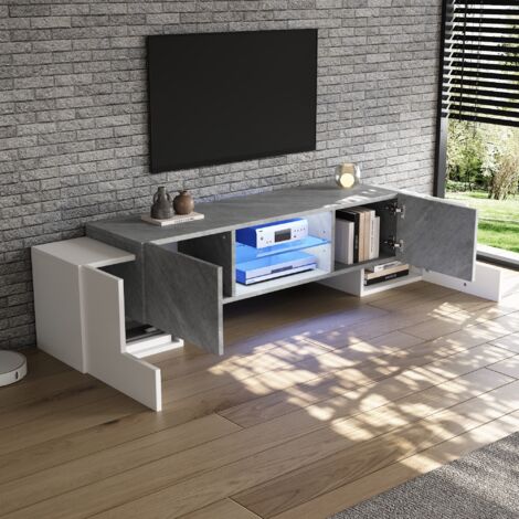 180 40 46,5 cm. Meuble de salon simple en blanc ou gris, équipé d’un LED Bluetooth. Conforme aux exigences des meubles de salon destinés à accueillir des téléviseurs de 60/65/70 pouces. (1/5)