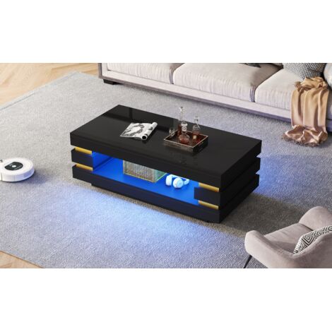 Table de chevet de 1005035 cm, avec un centre creux pour le stockage des objets. Table basse ou table à thé. Éclairage par des bandes LED brillantes. Idéal pour les pettes résidences. Fabriqué en plaq (1/5)