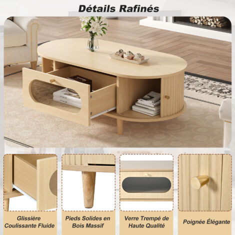 100 x 50 x 36 cm – Table de salon en bois. Table à café avec des tiroirs. Table de salon dotée d’une porte mobile. Tablettes pour les apéros. Table de salon avec 4 pieds de soutien. (1/5)