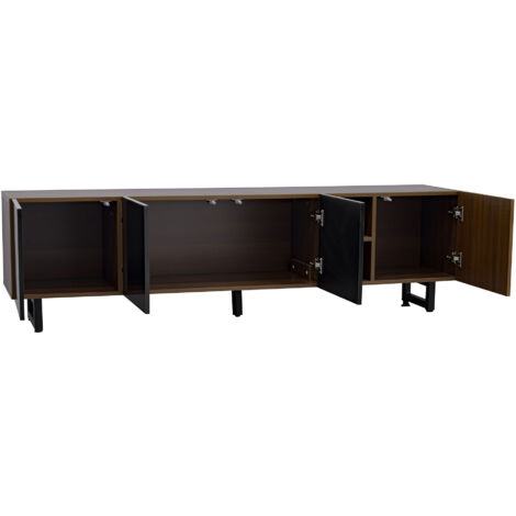 Armoire de télévision avec quatre portes. Étagère pour la télévision. Panneau de télévision. avec des motifs en bois vintage. Dimensions : 180 x 38 x 50 cm (longueur × largeur × hauteur). (1/5)