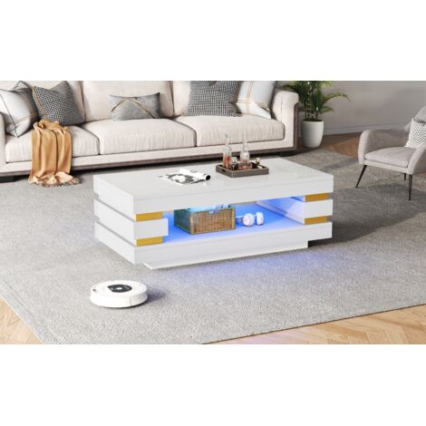 Table de chevet de 1005035 cm, avec un milieu creux permettant l’stocage des objets. Table pour le café ou le thé. Lumière LED brillante. Idéale pour les petites pièces à vivre. Fabriquée en plaque d’ (1/5)