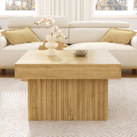 Table de café en bois élégante, avec une surface en plastique et un cadre en MDF. Design moderne, robuste et polyvalent. Idéale pour les salons, les salons de repas et les bureaux. Dimensions : 79x79x (1/5)