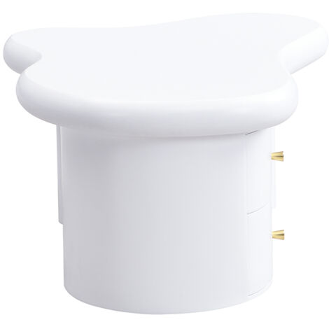 Table de salon moderne et blanche, avec une forme irrégulière. Il comporte 2 tiroirs. Conçu pour ne prendre pas trop de place. Design élégant et stable. Parfait pour le séjour ou un usage polyvalent. (1/5)