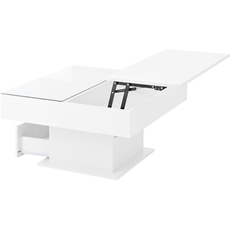 Table de salon multifonctionnelle et brillante, avec éclairage LED. Hauteur réglable et espace de rangement flexible. Design moderne pour les séjours, les bureaux ou les pettes appartements. (1/5)