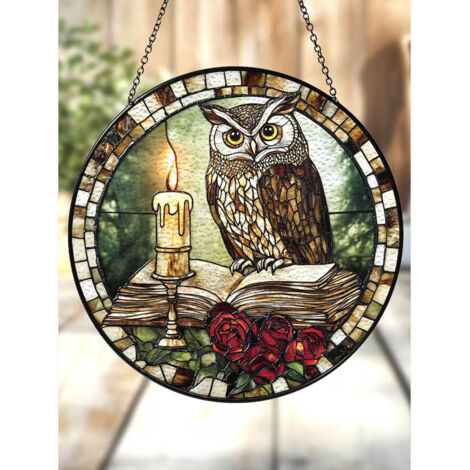 Attrape-soleil hibou lecture 30 cm, décoration maison
