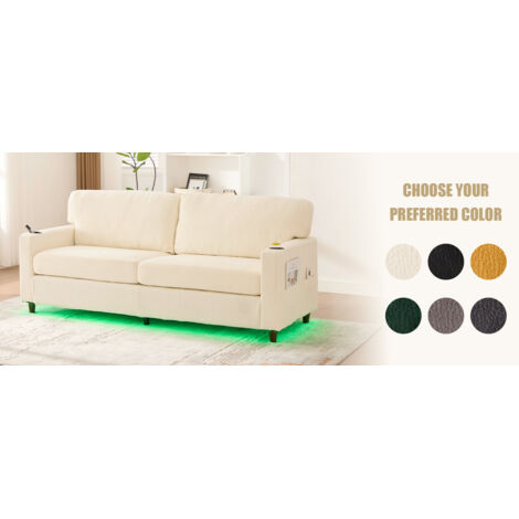 Canapé moderne pour 2 personnes, confectionné en tissu de velours. Idéal pour les salons et les bureaux domestiques. Beige. (1/5)
